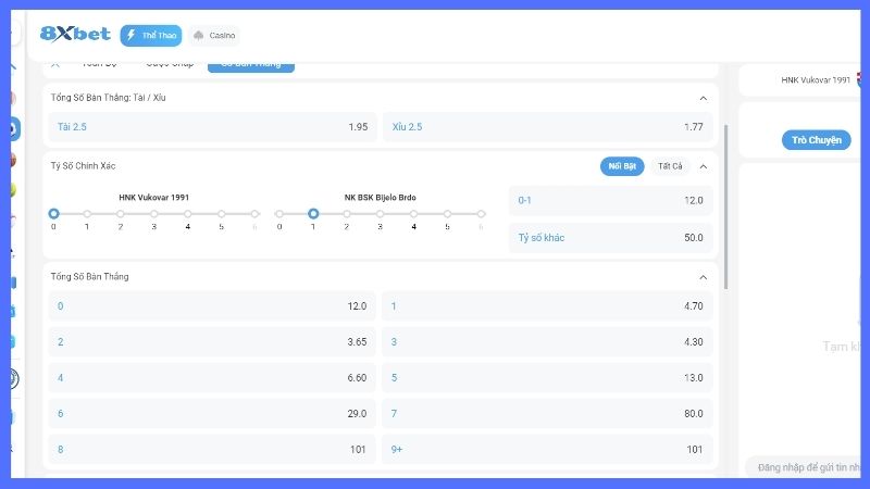 8xbet giúp bet thủ soi kèo tài xỉu thỏa thích