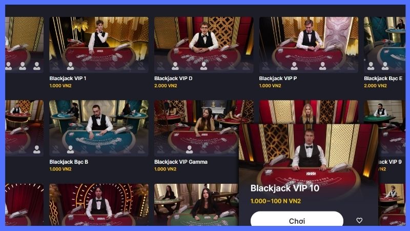 Game bài Blackjack tại 8xbet có rất nhiều bàn khác nhau