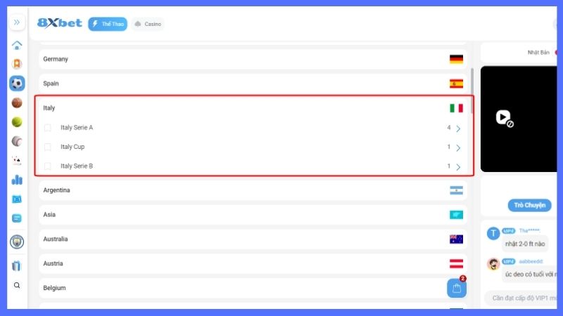 Hướng dẫn thao tác soi kèo bóng đá Ý tại 8xbet